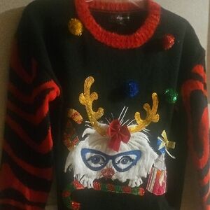 Festive Black and Red Sweater with Reindeer Design